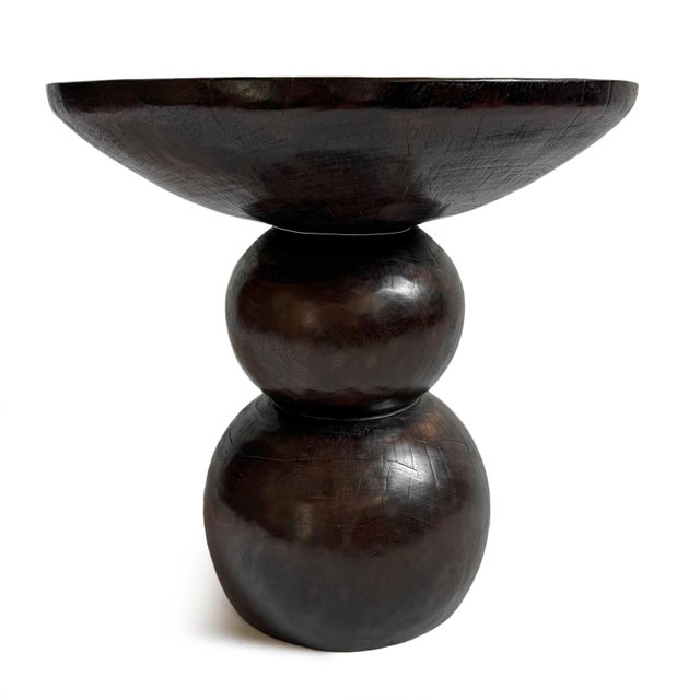 Modern Espresso Solid Wood Ball Side Table For Sale - Image 3 of 9