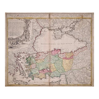 Black Sea, Turkey and Asia Minor: Hand-Colored 18th Century Homann Map For Sale