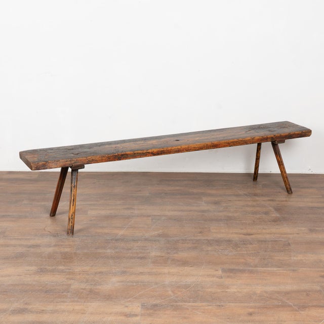 19th Century Rustic Plank Bench With Splay Peg Legs For Sale - Image 9 of 9