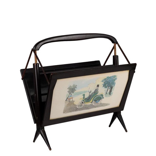 Vintage Folding Magazine Rack in Wood and Brass, 1950s For Sale - Image 9 of 9