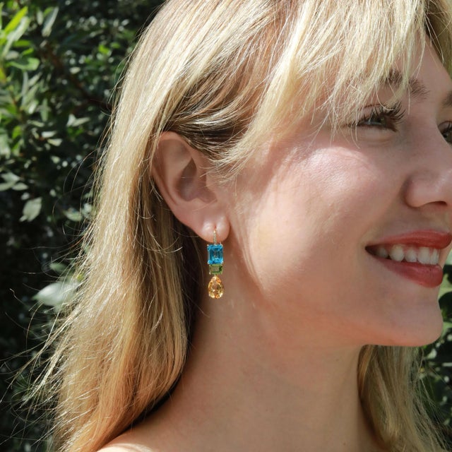 Metal Kai GemFusion 13.65ctw Topaz Peridot Cirtine Diamond Convertible Drop Earrings in 14k Gold, A Pair For Sale - Image 7 of 7