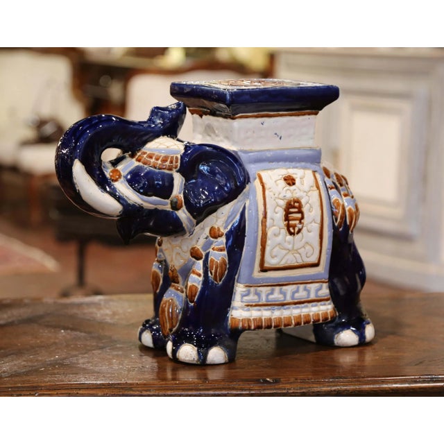 Mid-20th Century Hand Painted Faience Elephant Garden Seat For Sale - Image 9 of 9