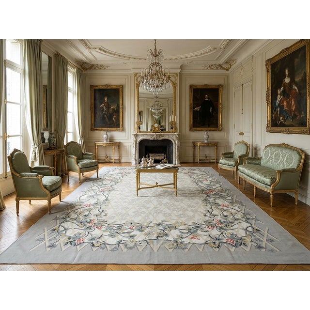 9x12 Vintage Aubusson Flat Weave Wool Rug, Grey Grapevine Trellis For Sale - Image 10 of 12