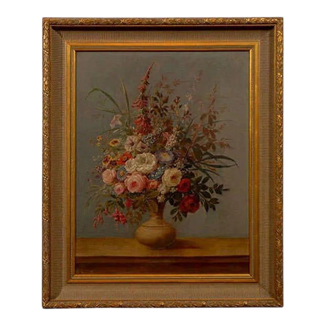 Italian Rococo 1770s Framed Still-Life Painting Depicting a Bouquet of Flowers For Sale