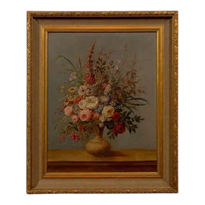 Italian Rococo 1770s Framed Still-Life Painting Depicting a Bouquet of Flowers