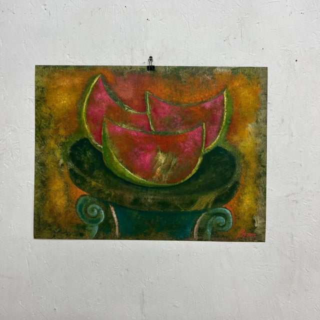 1980s Byron Gálvez Art Pastel Paper Watermelon Mexico For Sale - Image 11 of 11