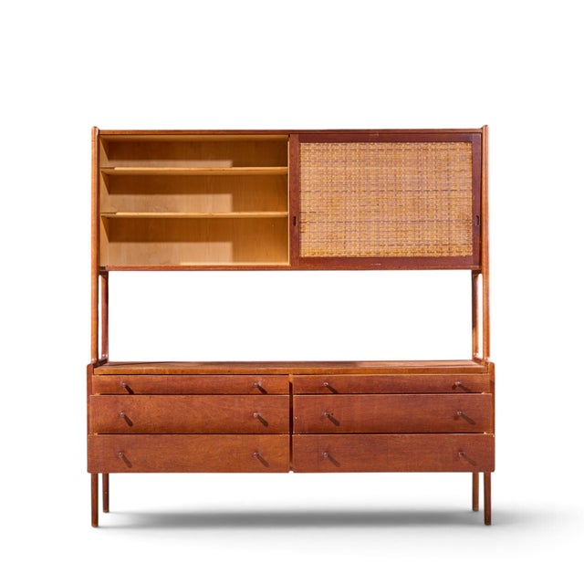 Hans Wegner for Ry Møbler Ry-20 Mid Century Danish Teak and Rattan Highboard Credenza With Hutch For Sale - Image 11 of 12