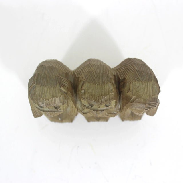 Vintage Carved Wood Three Wise Monkeys, Figurine, See No Evil Speak No Evil Hear No Evil Small Monkey For Sale - Image 6 of 7