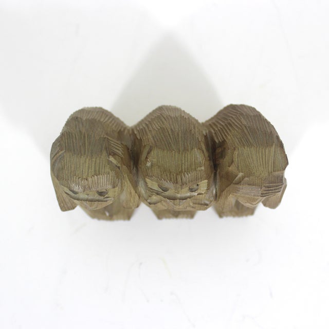 Vintage Carved Wood Three Wise Monkeys, Figurine, See No Evil Speak No Evil Hear No Evil Small Monkey Figures Monkies For Sale - Image 6 of 7