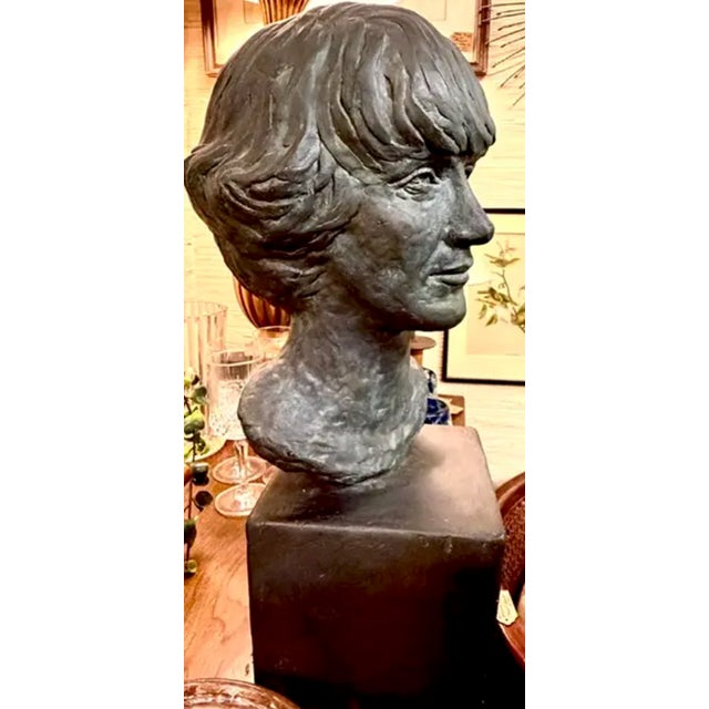 Mid-Century Modern Mid Century Plaster Statue, Bust of a Woman For Sale - Image 3 of 5