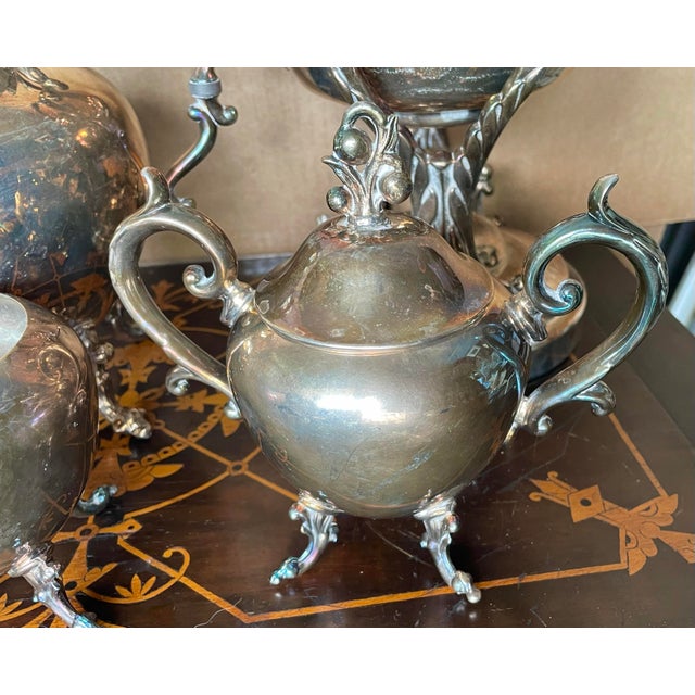 Mid 20th Century Mid 20th Century Birmingham Silver Co Silver Plate Tea Set Coffee Service Kettle on Stand Teapot - 6 pcs For Sale - Image 5 of 12