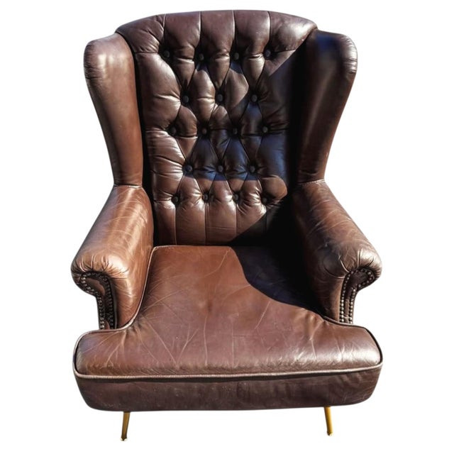 The Epitome of Mid-Century Prestige: Rare Vintage Rubelli Leather Wingback Chair For Sale - Image 10 of 10