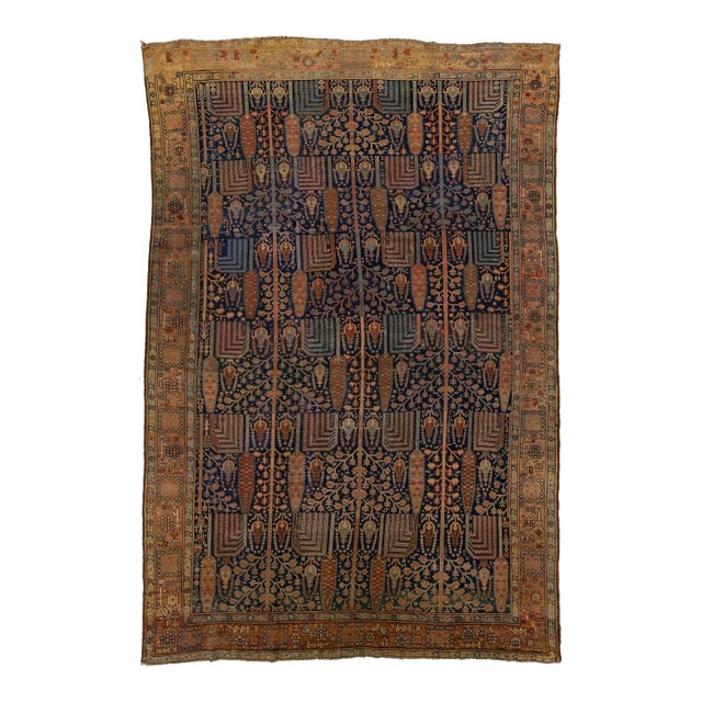 1900s Blue Antique Persian Bakshaish Wool Rug Handmade With Allover Design For Sale
