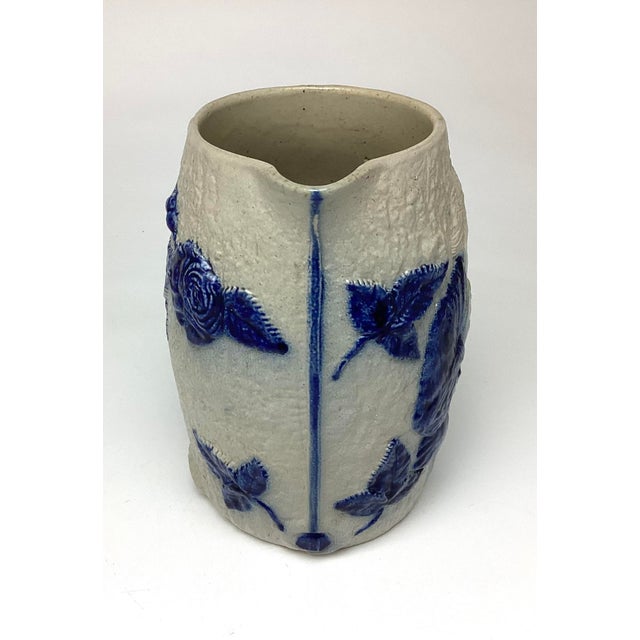 American Antique Whites of Utica Stoneware Figural Pitcher or Jug With Blue Decoration For Sale - Image 3 of 7