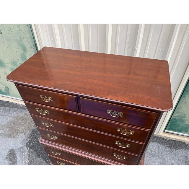 1980s Ethan Allen Georgian Court Cherry Tall Chest of Drawers For Sale - Image 10 of 12