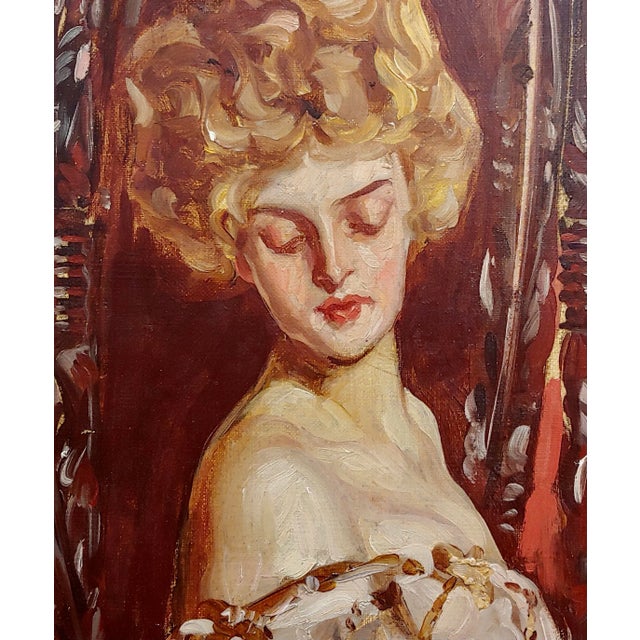 Albert Beck Wenzell -She Is Enjoying the Tea Time-Oil Painting -Circa 1911 For Sale - Image 4 of 9