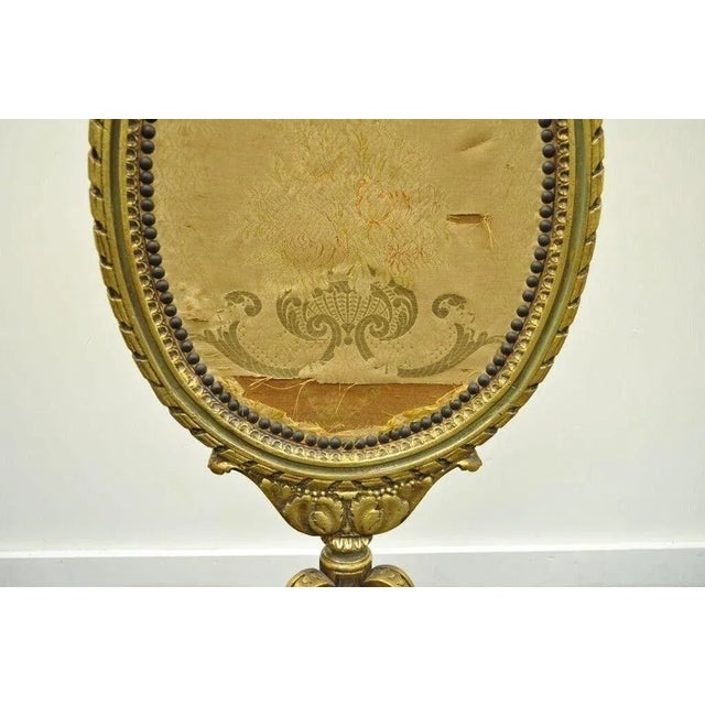 Antique French Louis XVI XV Style Carved Giltwood Green Oval Fireplace Screen For Sale - Image 4 of 10