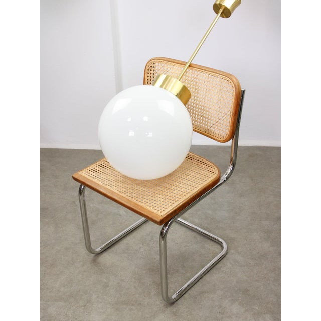 Mid-Century Italian Opaline and Brass Globe Pendant Lamp For Sale - Image 6 of 18