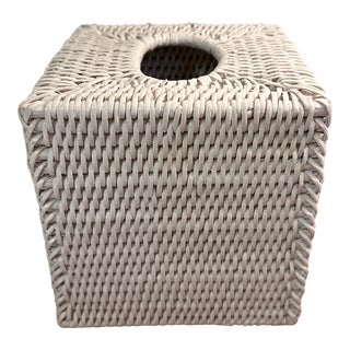 Late 20th Century White Wicker Tissue Box Cover For Sale