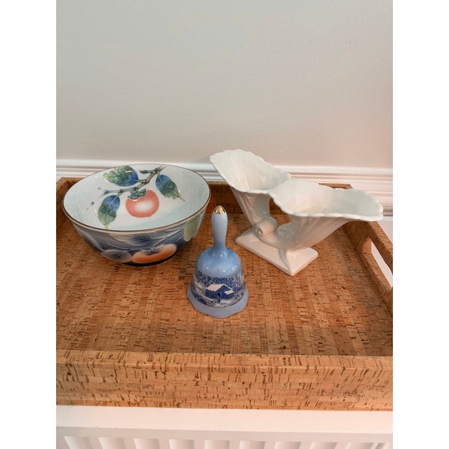 Vintage Currier & Ives “Home in the Wilderness” Blue & White Porcelain Bell With Gold Accents For Sale - Image 11 of 11