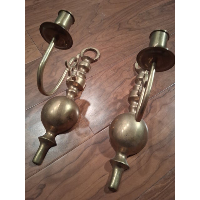 Traditional Vintage Solid Brass Candle Wall Sconces- A Pair For Sale - Image 3 of 10