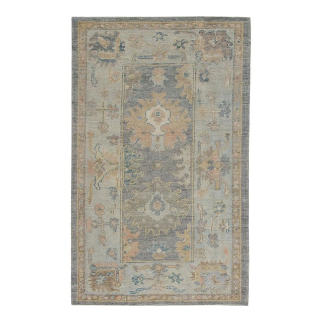 Gray Multicolor Handwoven Turkish Oushak Rug 3'2" X 5' For Sale