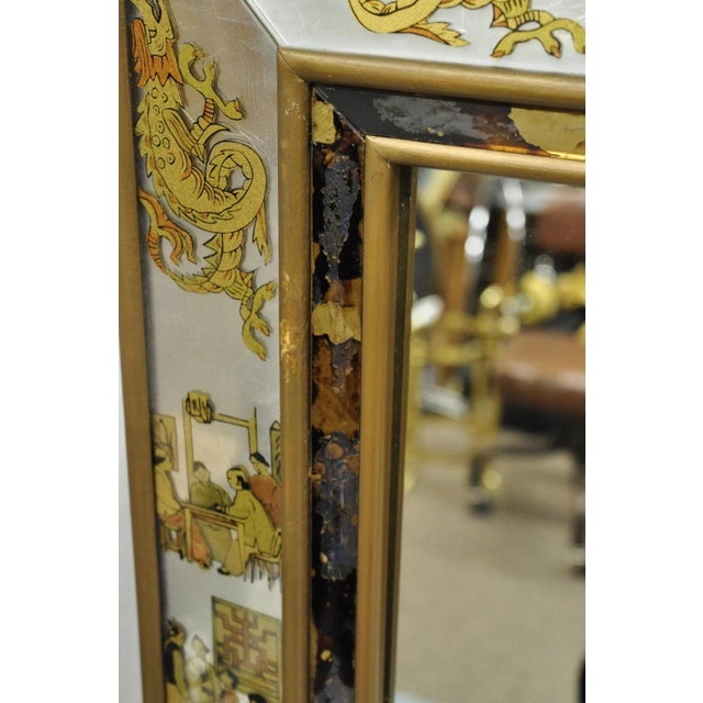 Vintage Chinoiserie Figural Eglomise Reverse Painted Oriental Wall Mirror For Sale - Image 12 of 18