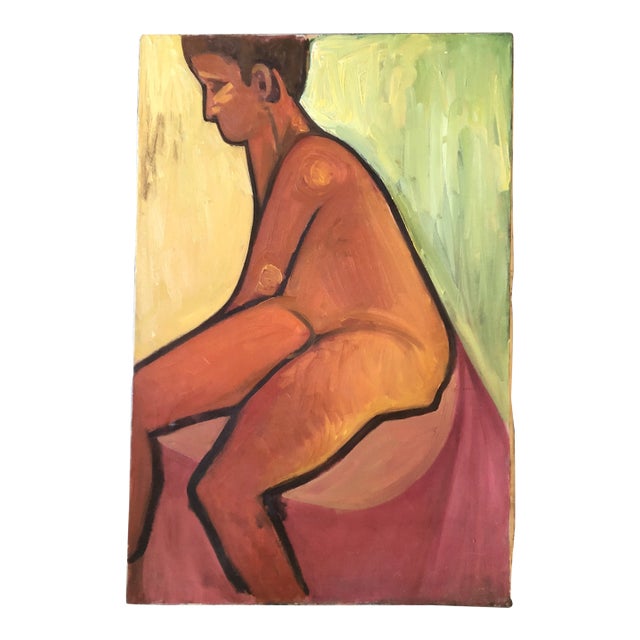Original Vintage Abstract Modernist. Male Nude Painting 1950’s For Sale