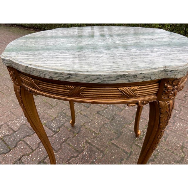 Wood 1860s French Louis XVI Gold Beech Marble Side Table For Sale - Image 7 of 13
