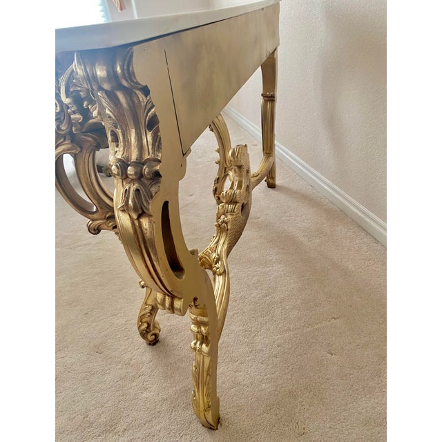 French Louis XV Style Vintage Giltwood Rococo Carved Console Table Vintage For Sale - Image 14 of 15