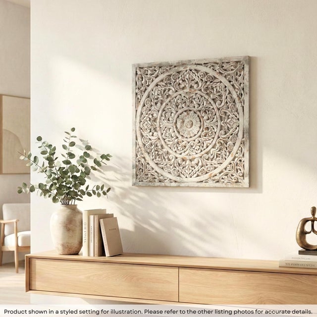 Dimensions: 39"" W x 2"" D x 39"" H Features: • Hand carved lattice wall panel • 100% solid Mango wood construction •...
