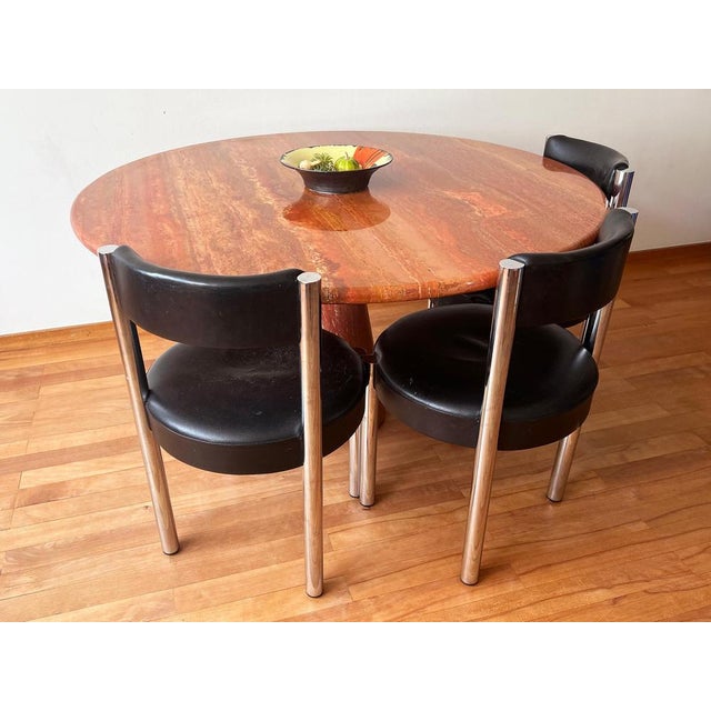 Beige Postmodern Travertine Salmon Dining Table with Pedestal Base by Angelo Mangiarotti, 1980s For Sale - Image 8 of 17