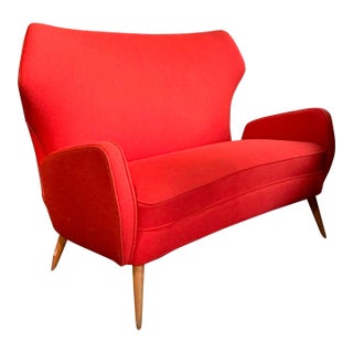 Vintage Boho Italian Wingback Settee After Ico Parisi For Sale