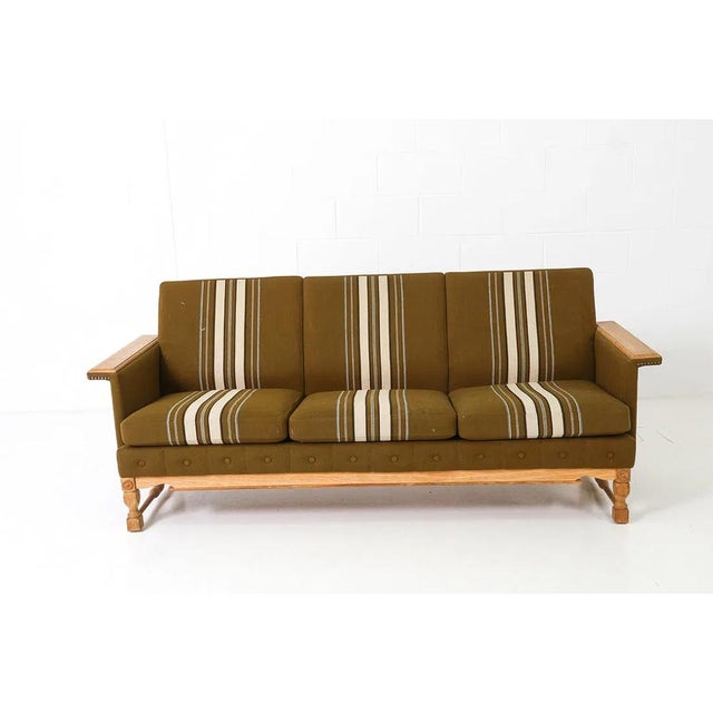 Henning Kjaernulf Danish Mid Century Modern Sofa W Straight Paddle Arms For Sale - Image 4 of 16
