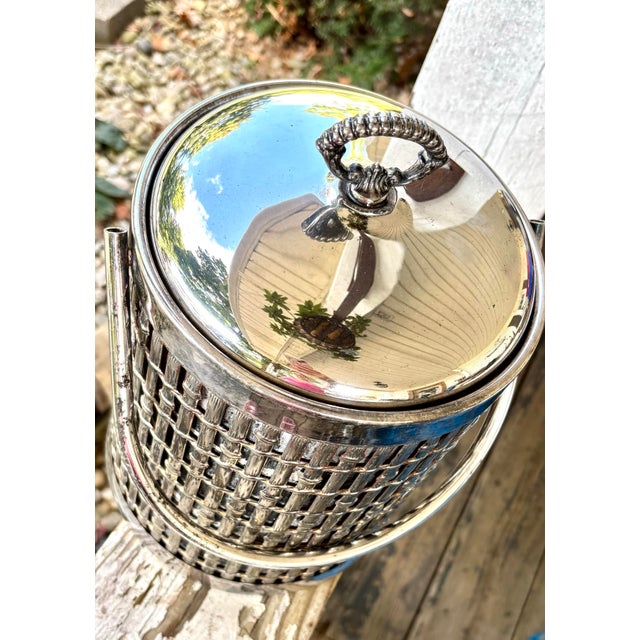 Hollywood Regency Vintage Hollywood Regency Silver Plated Faux Bamboo Ice Bucket With Lid For Sale - Image 3 of 10