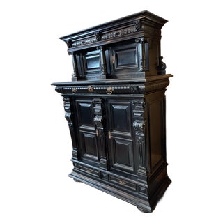Antique Napoleon III Ebonized Two Part Cabinet For Sale