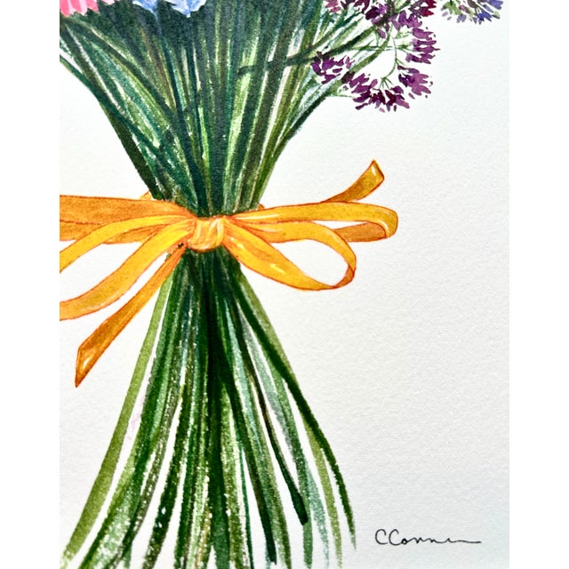 Original Watercolor Painting “Strawflower Bouquet” Framed For Sale - Image 10 of 11