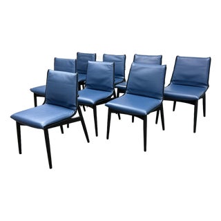 Carl Hansen & Søn Embrace Collection Blue Leather Dining Chairs, Set of Eight For Sale