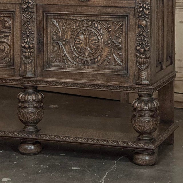 Antique French Renaissance Raised Buffet in Carved Oak For Sale - Image 11 of 18