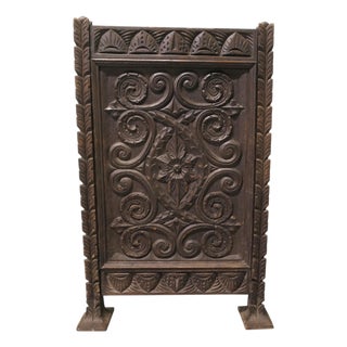 Gothic Carved Oak Fire Screen For Sale