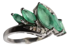 Marquise Emerald and Diamond Cluster Ring, Size 7