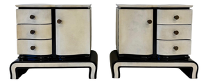 Art Deco Parchment and Black Lacquered Nightstands by Osvaldo Borsani, Italy, 1940s, Set of 2