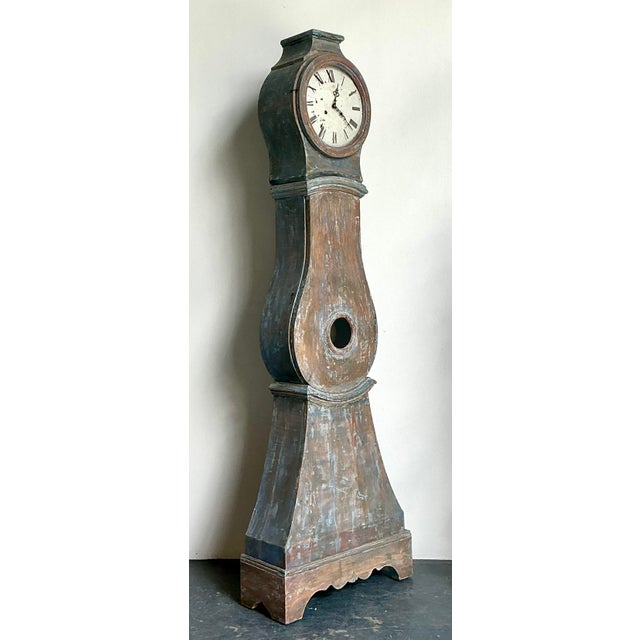Shabby Chic Vintage Patinated Gustavian Grandfather Clock For Sale - Image 3 of 14
