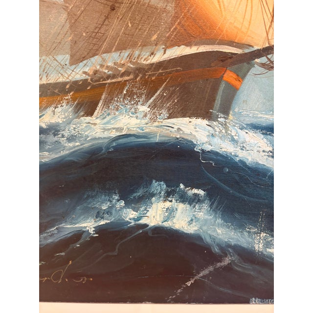 Vintage Coastal Nautical Original & Signed Clipper Ship Sailboat Oil Painting For Sale - Image 12 of 13