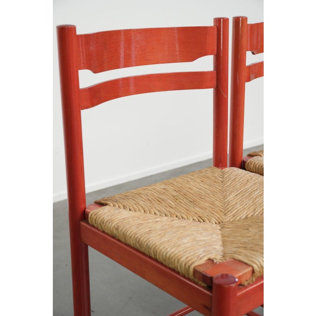 Vintage Wooden Red Chairs with Woven Cane Seat, 1970s, Set of 2 For Sale - Image 8 of 11