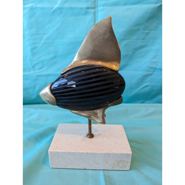 Mid 20th Century Brass and Stone Fish Sculpture For Sale - Image 9 of 10