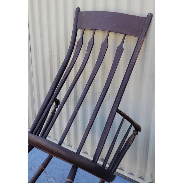 Wood 19Thc Paint Decorated Windsor Rocking Chair For Sale - Image 7 of 8