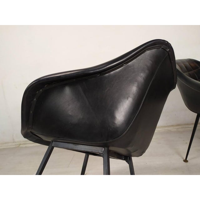 Set of Vintage Black Skai Armchairs, 1960s For Sale - Image 10 of 18