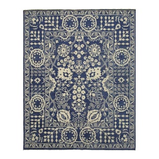 6x9 Alluring Freya Blue Floral Traditional Hand Knotted Wool Carpet Rug For Sale