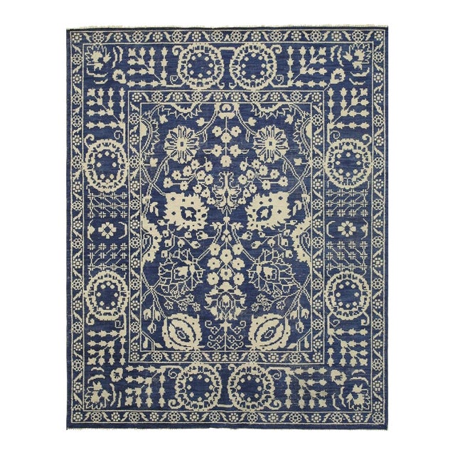 6x9 Alluring Freya Blue Floral Traditional Hand Knotted Wool Carpet Rug For Sale